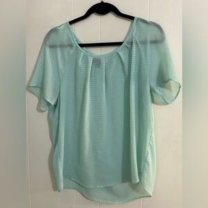 a.n.a Robin’s egg blue sheer top - Size Large - tie detail in the back - striped